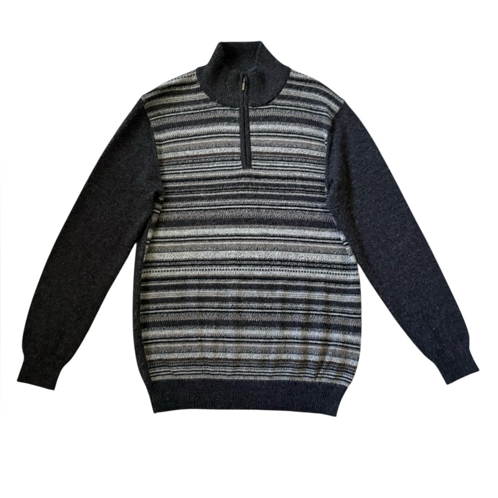 Pure Alpaca 100% Baby Alpaca Quarter-Zip Sweater Charcoal Gray Size Medium